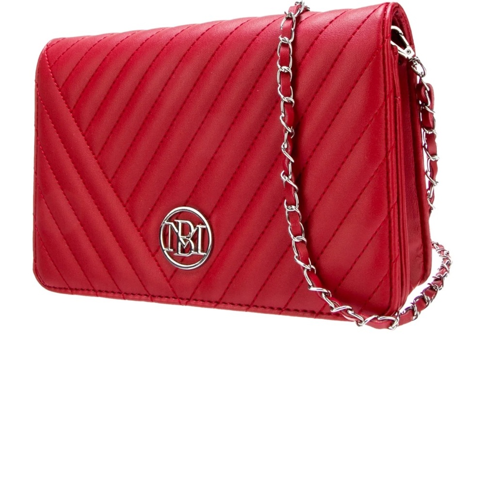 Badgley Mischka Red Quilted Clutch/Crossbody with Chevron Design